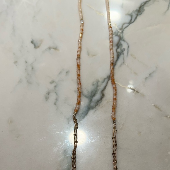 Tassel long beaded necklace statement jewelry peachy tones pre loved - Picture 3 of 5